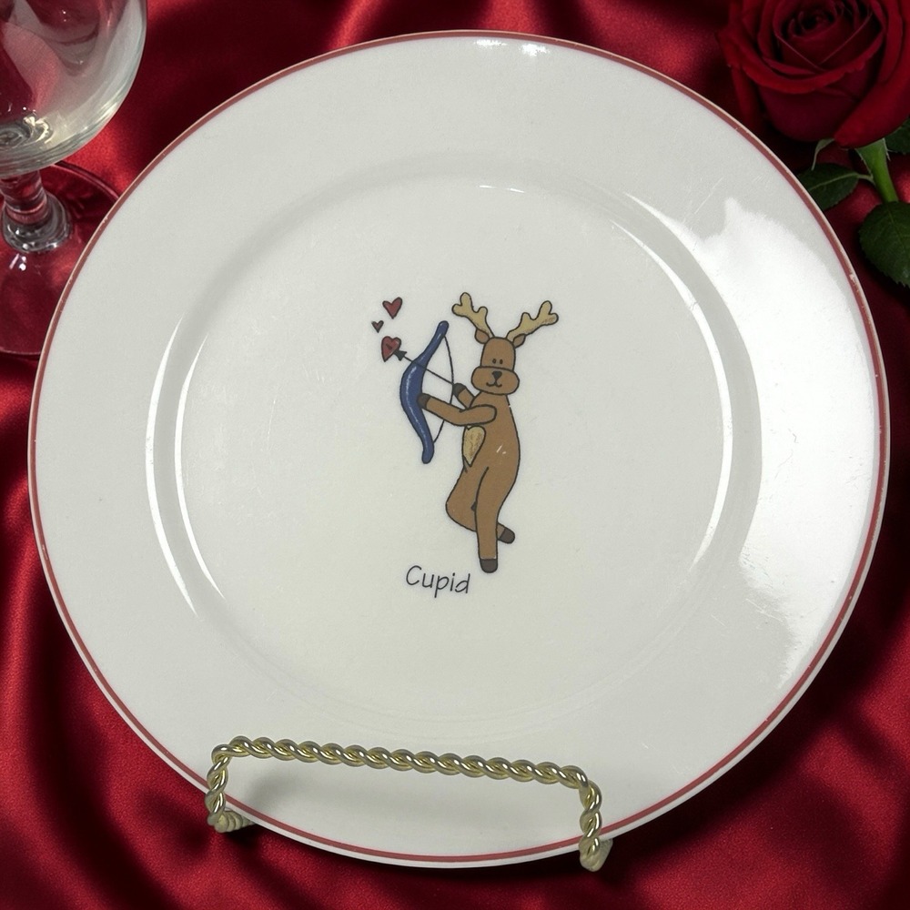 New LTD Commodities SANTA'S REINDEER Cupid CHRISTMAS PLATE/SALAD/DESSERT